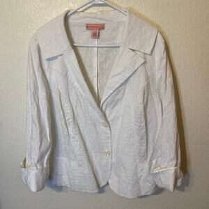 Bandolino White Cotton Eyelet Blazer Jacket Plus Size 22W